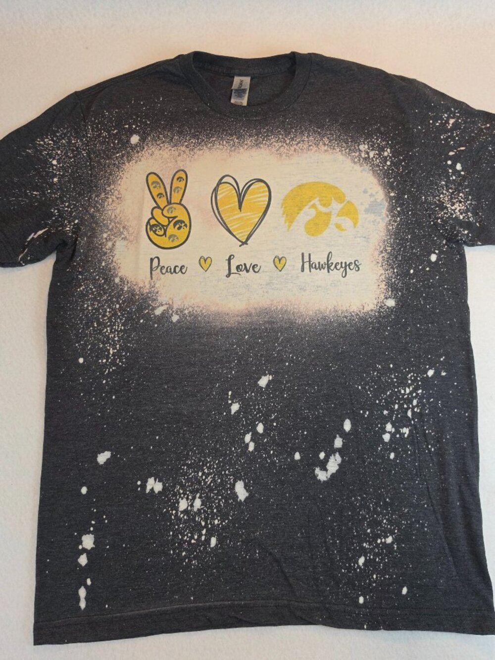 Iowa Hawkeyes Peace Love Hawkeyes Bleached Graphic T-Shirt Medium